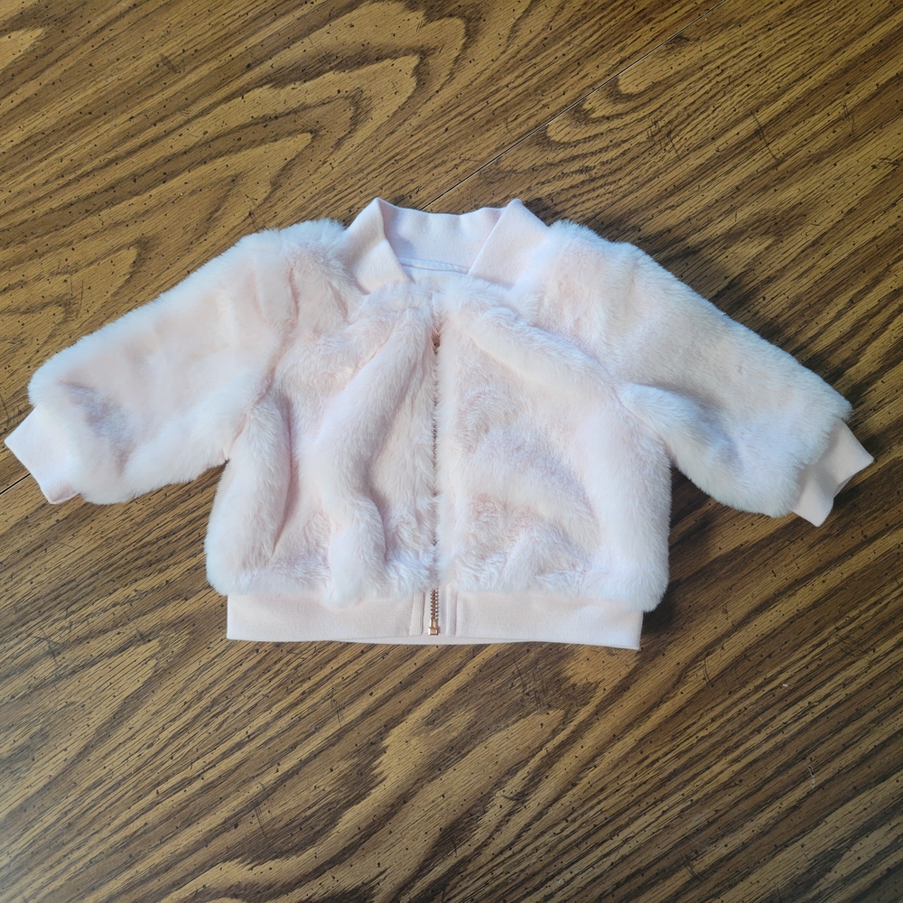 Cat & Jack Baby Girl Pink Faux Fur Jacket Coat 0-3M Plush Zip Up Cozy